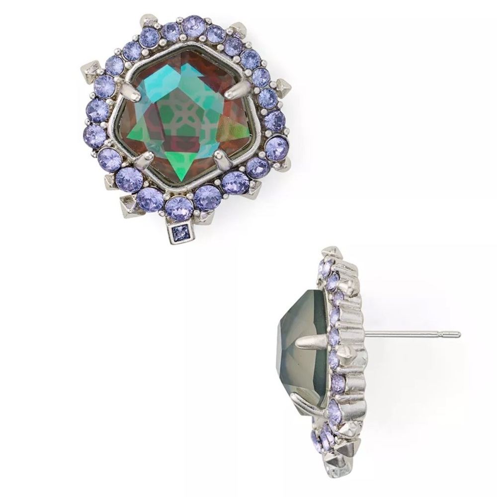 ✨ RARE Retired Kendra Scott Abelia Stud Earrings – Rhodium Dichroic Glass ✨